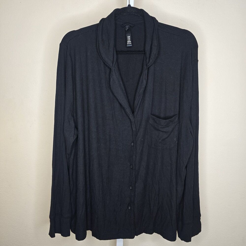 Skims Soft Lounge Ribbed Long Sleeve Pajama Shirt Black Size 2X Loungewear